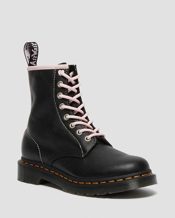 Botas con Cordones Dr Martens 1460 Contrast Cuero Mujer Negros Rosas | MX 619KOR